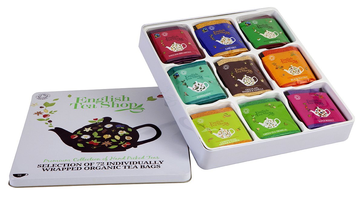 English Tea Shop Assortment of Organic Teas in Gift Tin 72 Bags