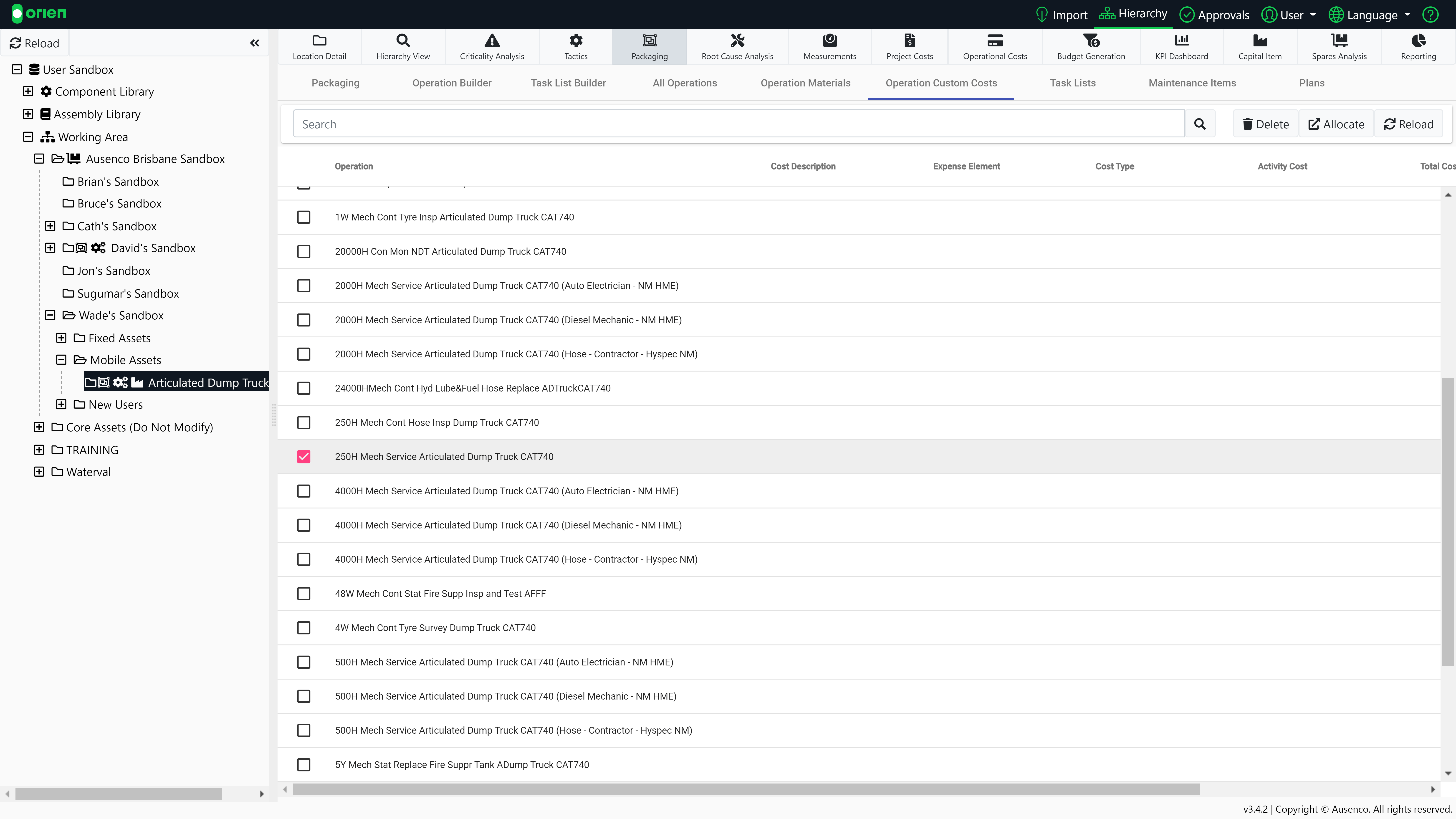Operation Materials & Custom Costs Orien Help Centre