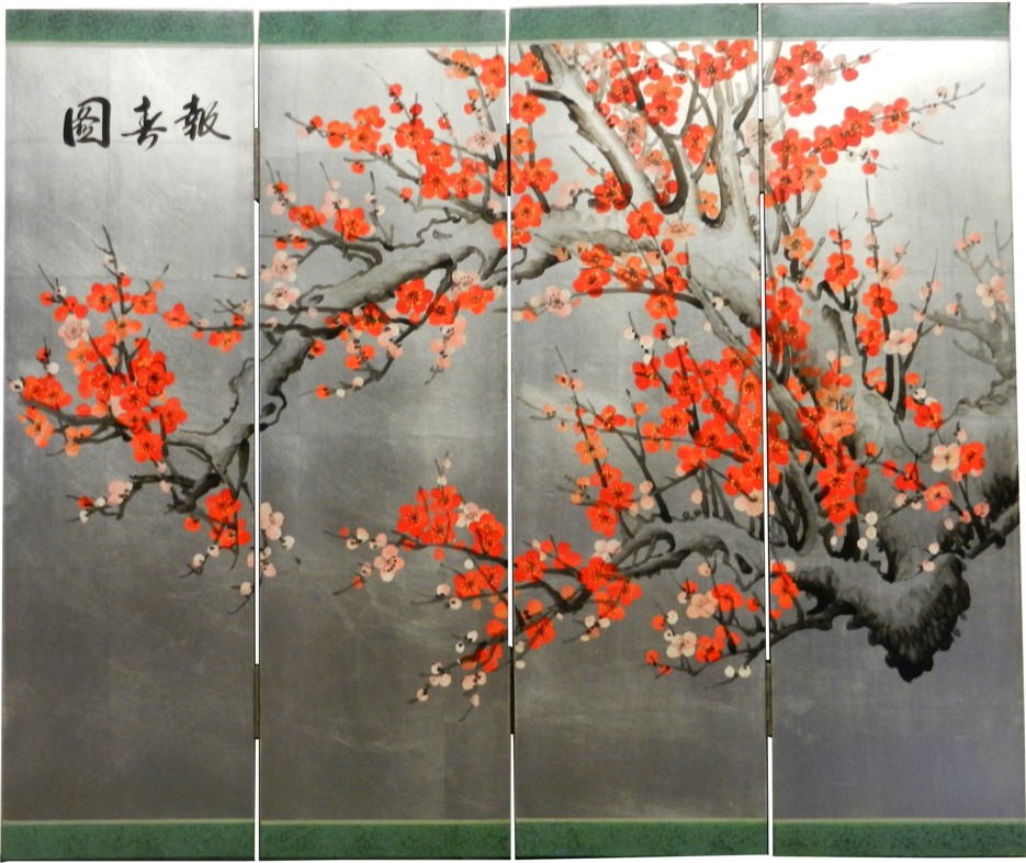 Cherry Blossom on Silver Leaf Wall Hanging Screen