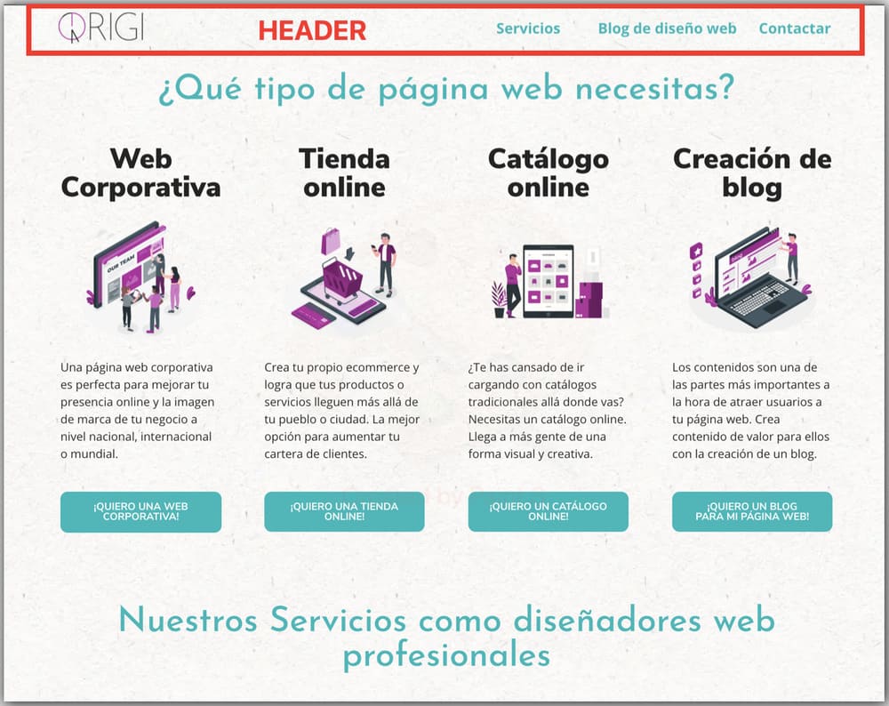 Partes y estructura de una página web