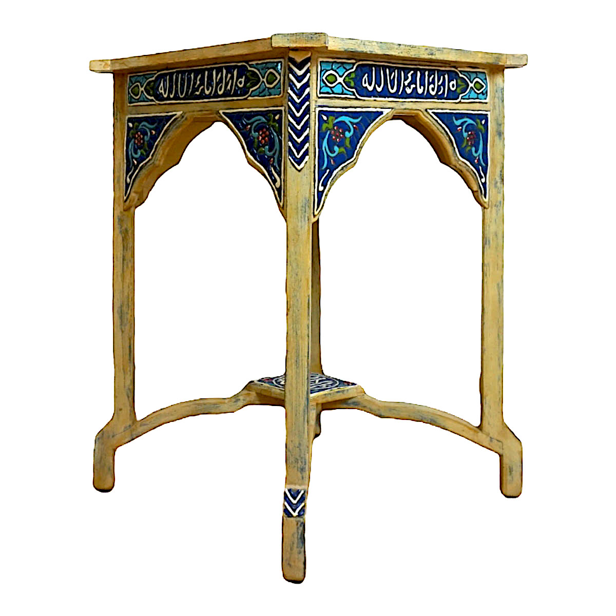 Handcrafted Wooden Enamel Table. Original Antique