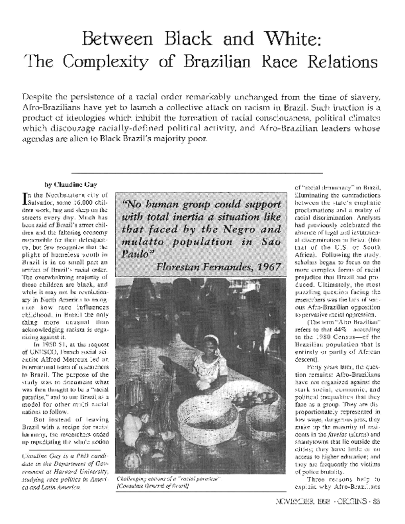 Between Black and White Origins