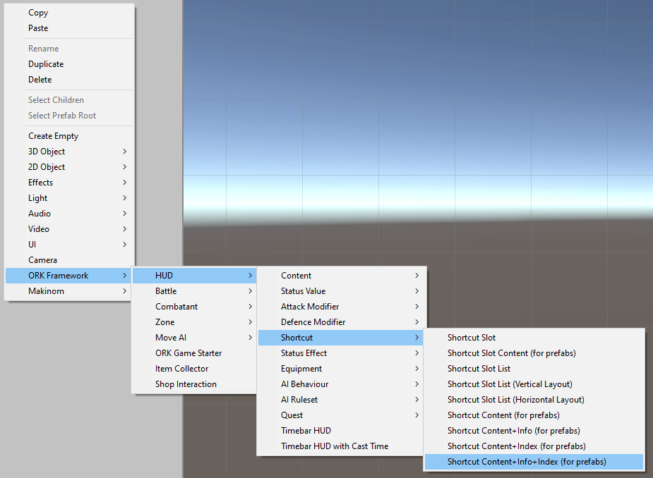 Unity UI Shortcuts HUD RPG Editor ORK Framework