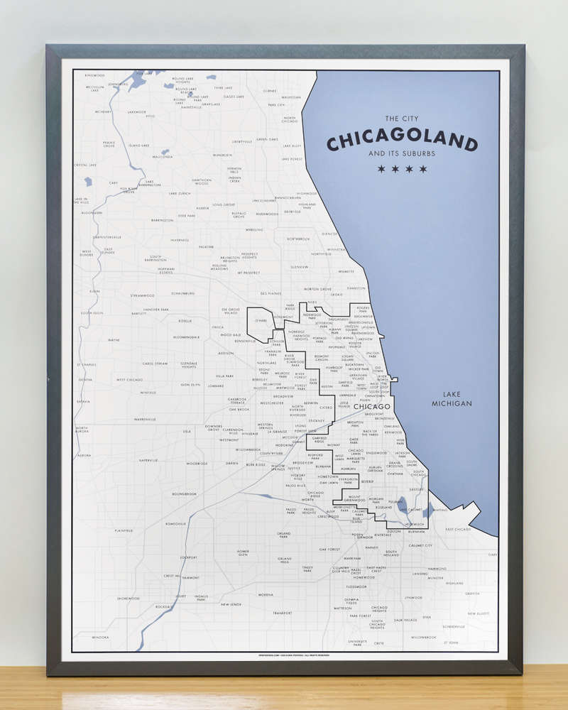 Chicagoland a Map of Chicago and its Suburbs 18" x 24" Poster