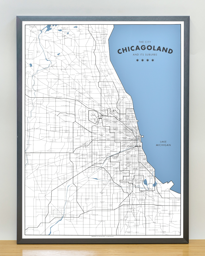 Chicagoland a Map of Chicago and its Suburbs 18" x 24" Poster