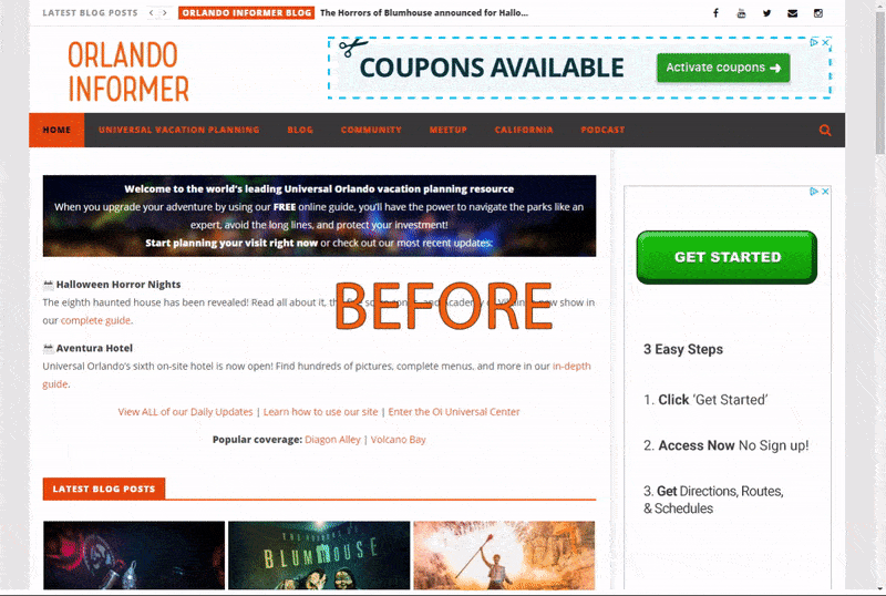 Turning advertisements off on Orlando Informer