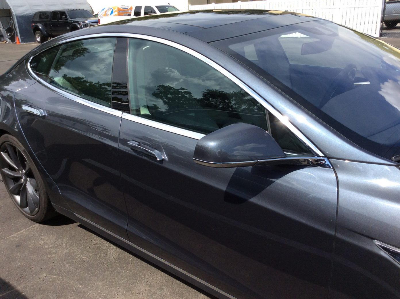 Gray window tint on a 2018 Tesla Model S in Orlando, Florida
