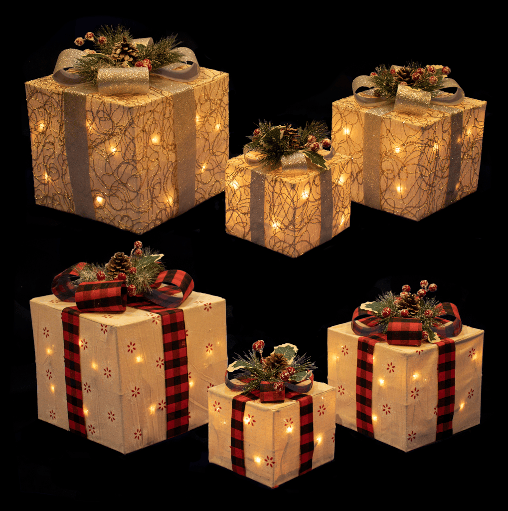 3 Piece Set Of Lighted Gift Boxes Orman Inc.