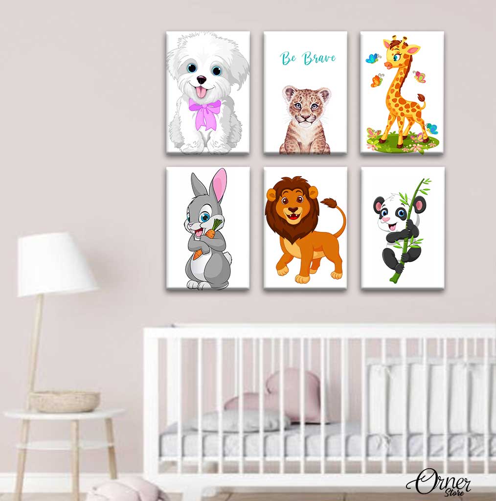 Baby Nursery Animals Wall Art Set of 6 Complete Wall Setup