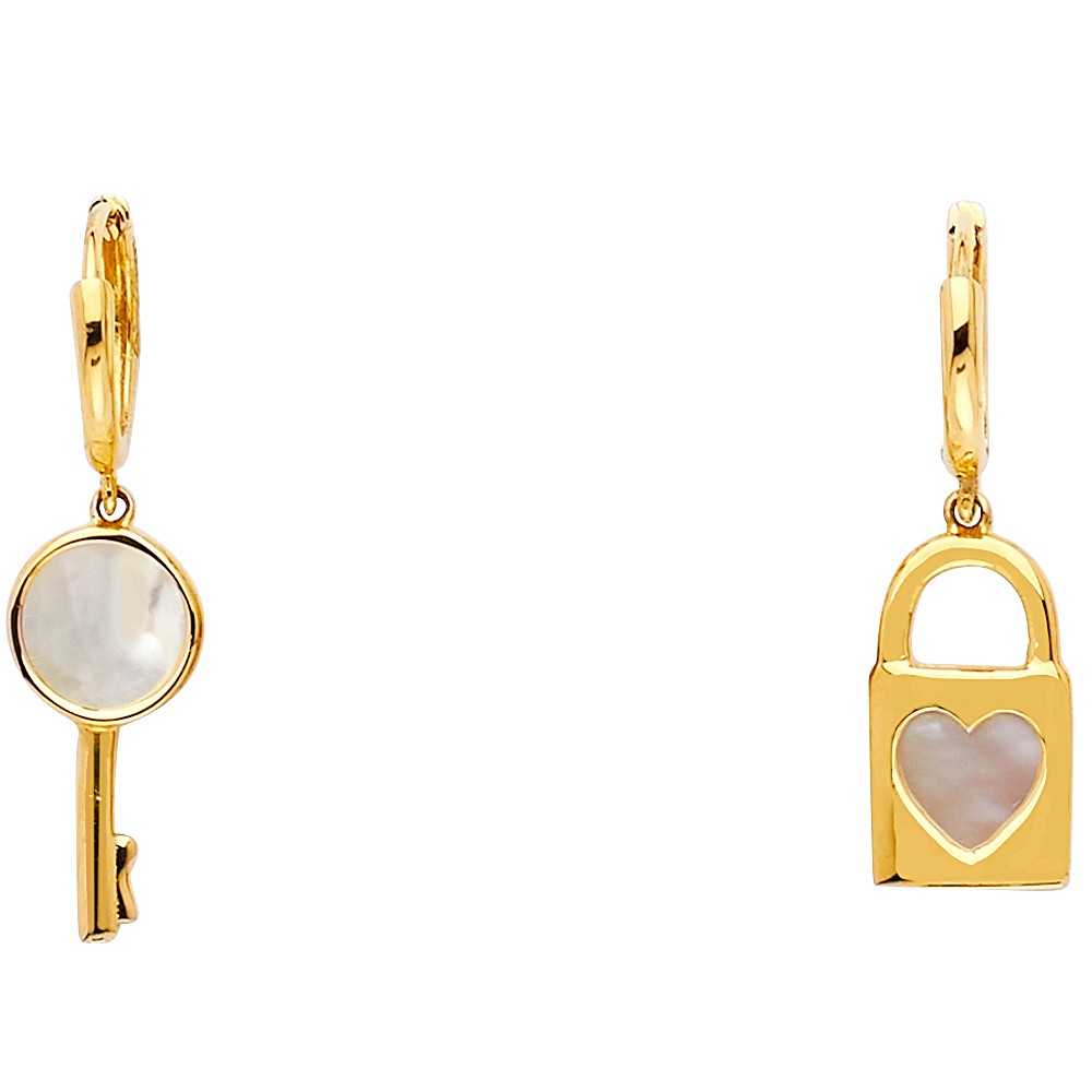 14KY Key & Lock Hanging Earrings Oropalace