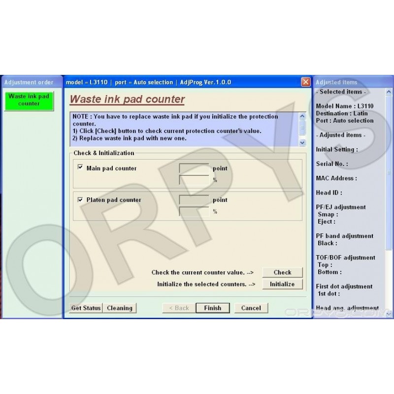 Epson L3110, L3150 Adjustment Program ORPYS