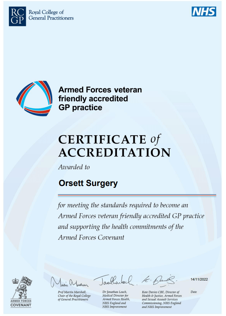 Veteran Friendly GP Practice Orsett Surgery