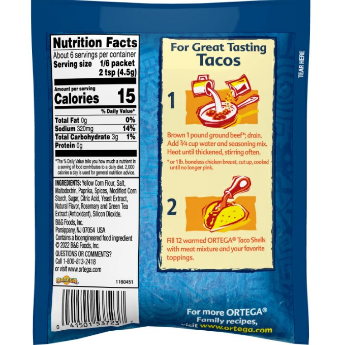 Taco Seasoning Mix Packet, Original Taco Seasoning Mixes Ortega