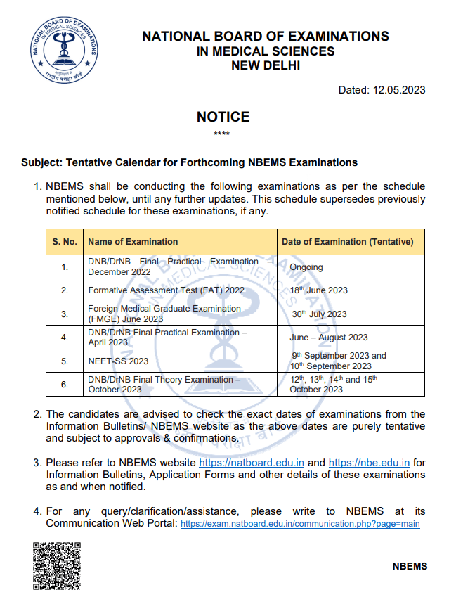 NBEMS Exam dates announced DNB theory practical exam dates Mentorexam