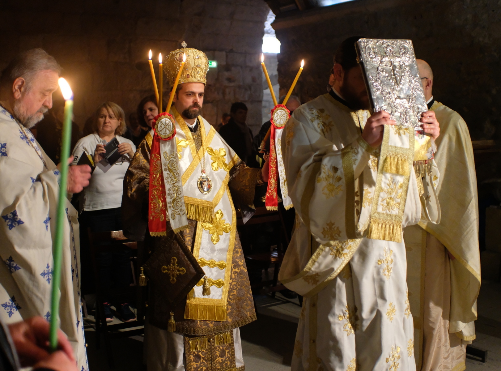 Thousands of pilgrims in Saint Victor's Crypt in Marseille Orthodox