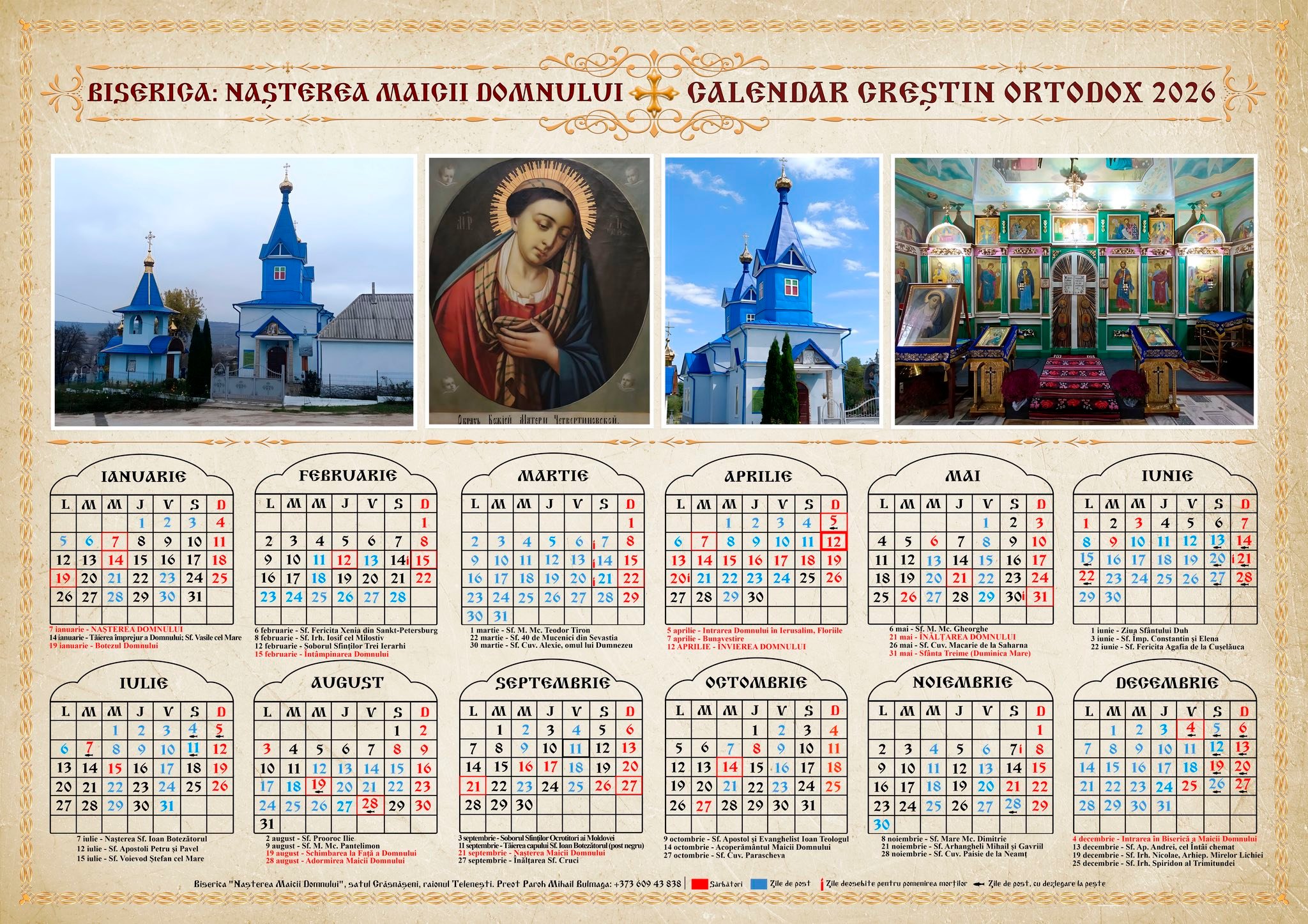 Calendare personalizate pentru mănăstiri și parohii 2026 Portalul