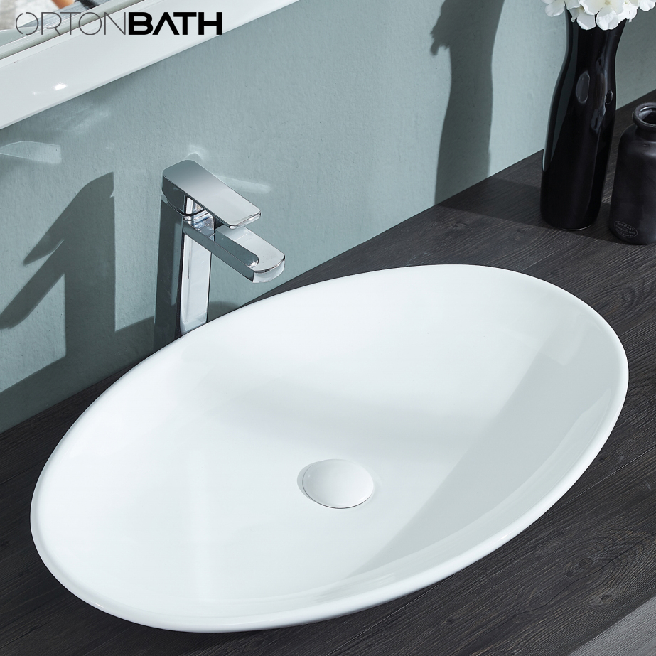 ORTONBATH™ Countertop Oval shape Basin white color Ceramic hand wash