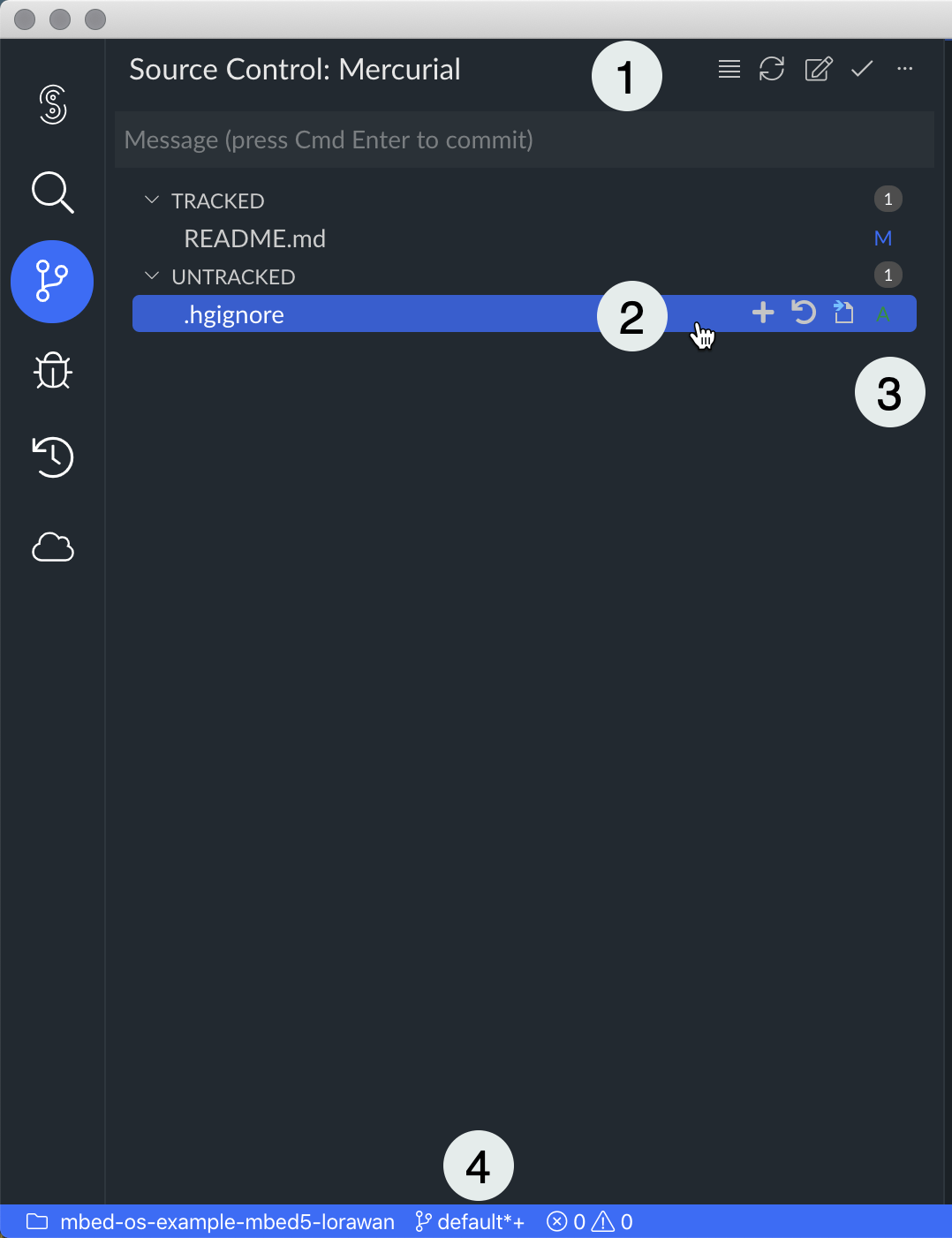 Working with Mercurial Source control Mbed Studio Documentation