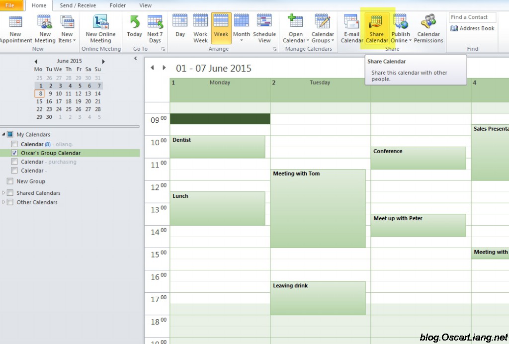 Create and Share Calenders in Microsoft Outlook Oscar Liang