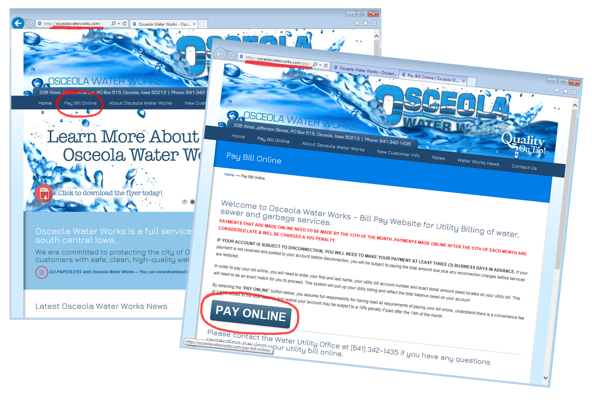 IMPORTANT NOTICE Osceola Water Works Online Bill Paying Link Updates