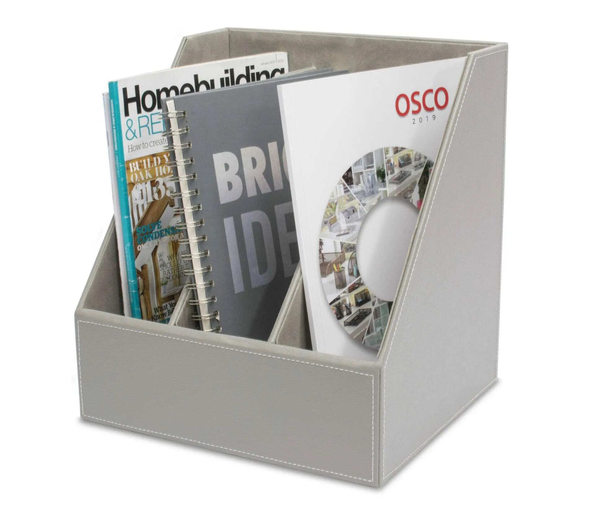 Grey Magazine Rack OSCO Grey Faux Leather Triple Magazine Rack