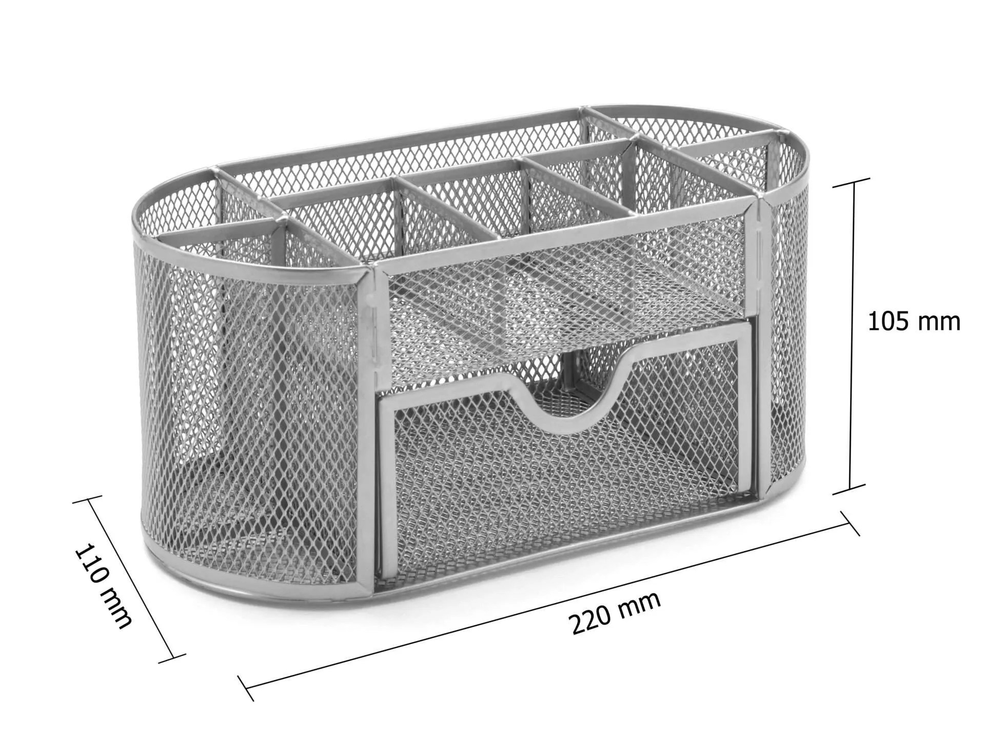 Silver Mesh Desk Organiser OSCO Silver Desk Organiser with Drawer