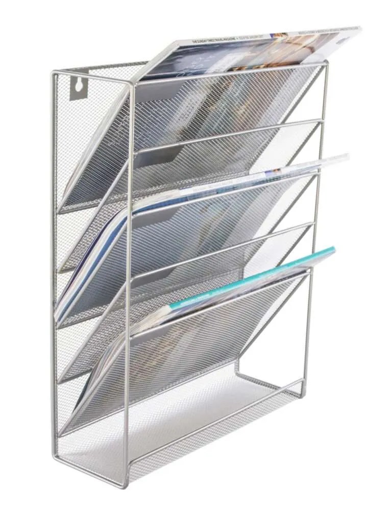 Silver Mesh Magazine Rack OSCO WallMount FivePart Magazine Rack