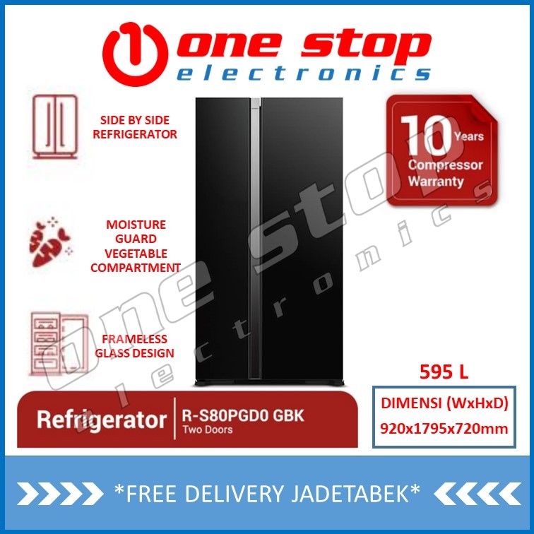 HITACHI RS80PGD0 GBK Kulkas Side by Side 2 Pintu Inverter 595 L One
