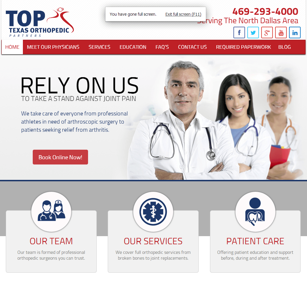 Web Design Company Frisco TX Texas Ortho Partners