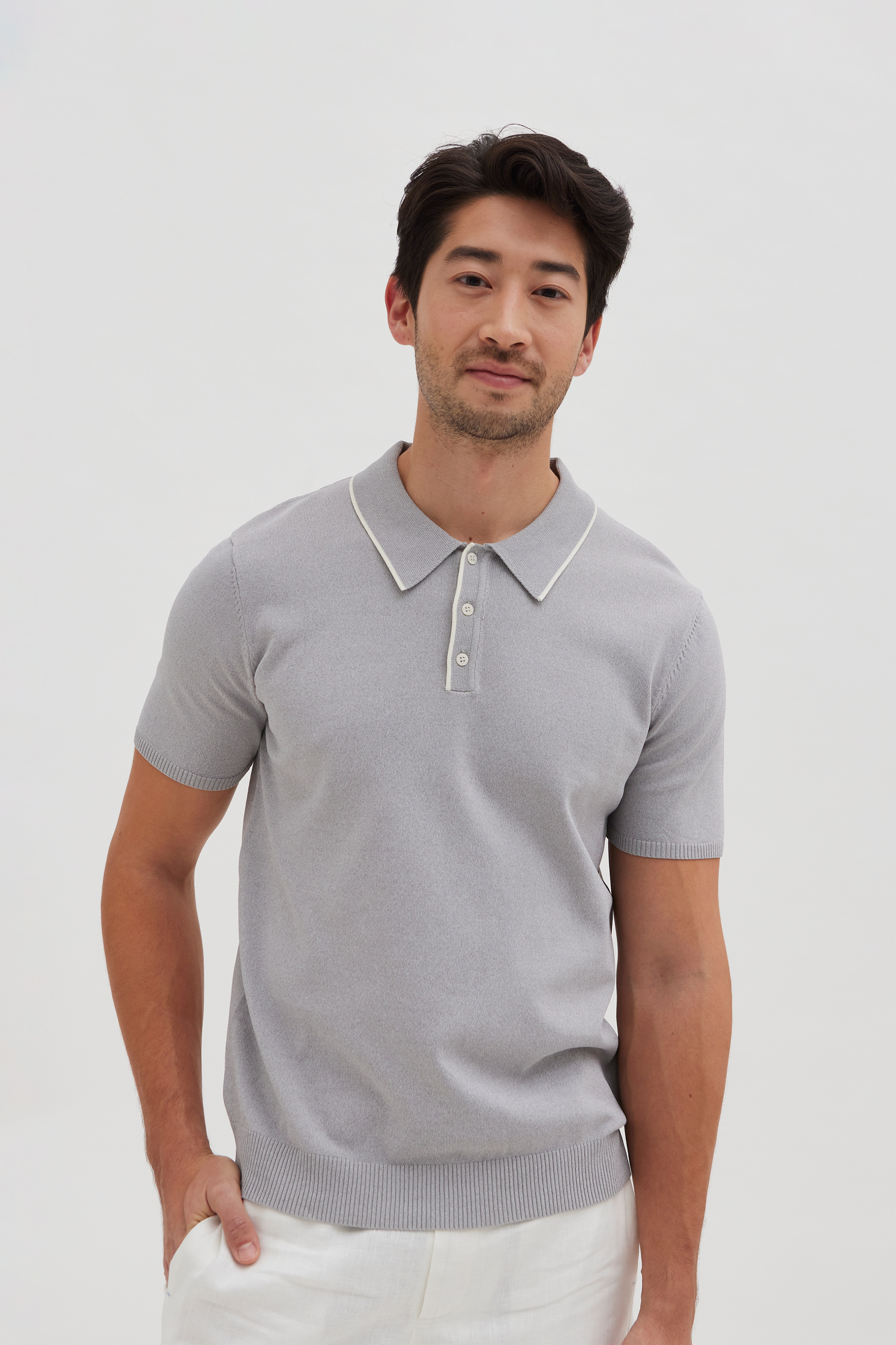 Contrast Collared Knit Shirt Our Second Nature