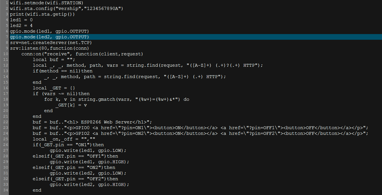 Use NodeMCU LUA WIFI module to control LED