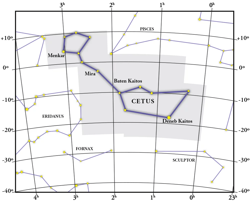 Constellation La Baleine cadeaux, carte, coordonnées et explication