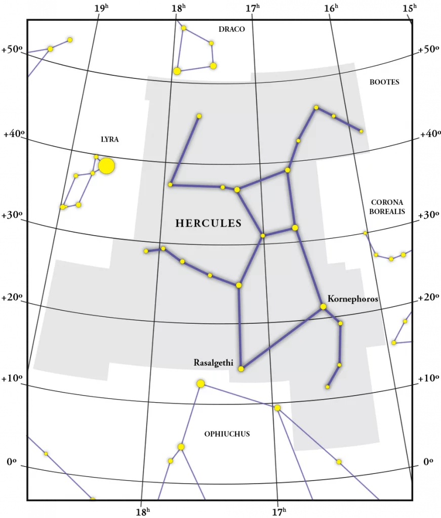 Constellation Hercules gift, map, coordinates and explanation