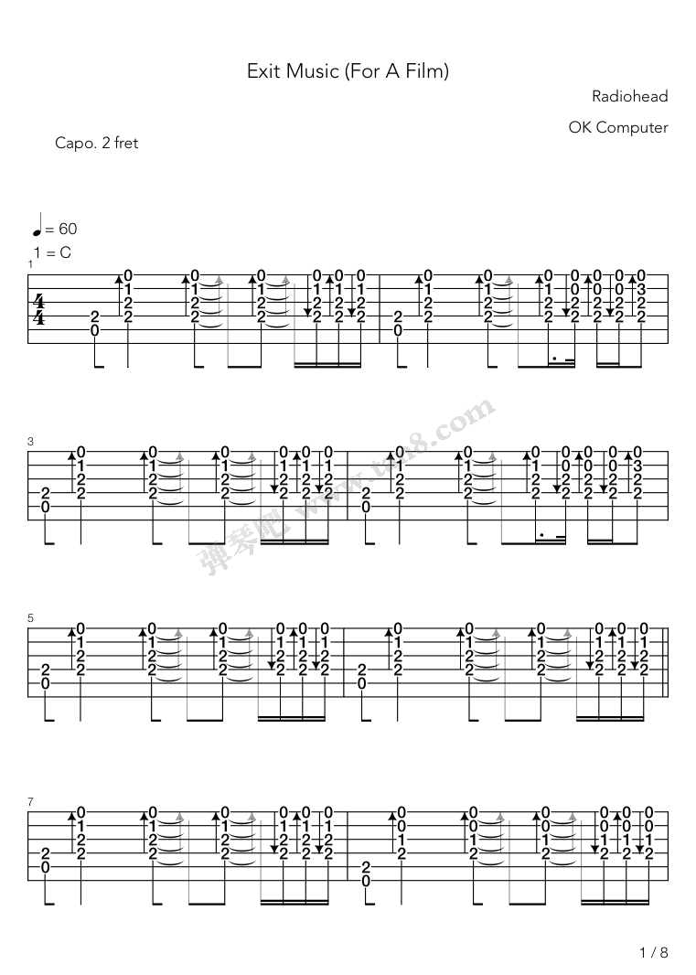 《Exit Music For A Film》,Radiohead（六线谱 吉他谱）弹琴吧(原蛐蛐钢琴网)，吉他入门，钢琴入门，优质吉他谱