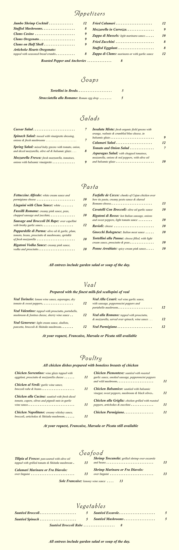 MENU Ossy's Cafe Fine Italian Restaurant Hawthorne NJ