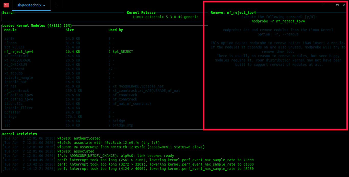 Manage And Monitor Linux Kernel Modules With Kmon OSTechNix