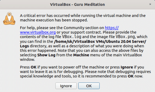 Virtualbox Guru Meditation Critical Error In Linux