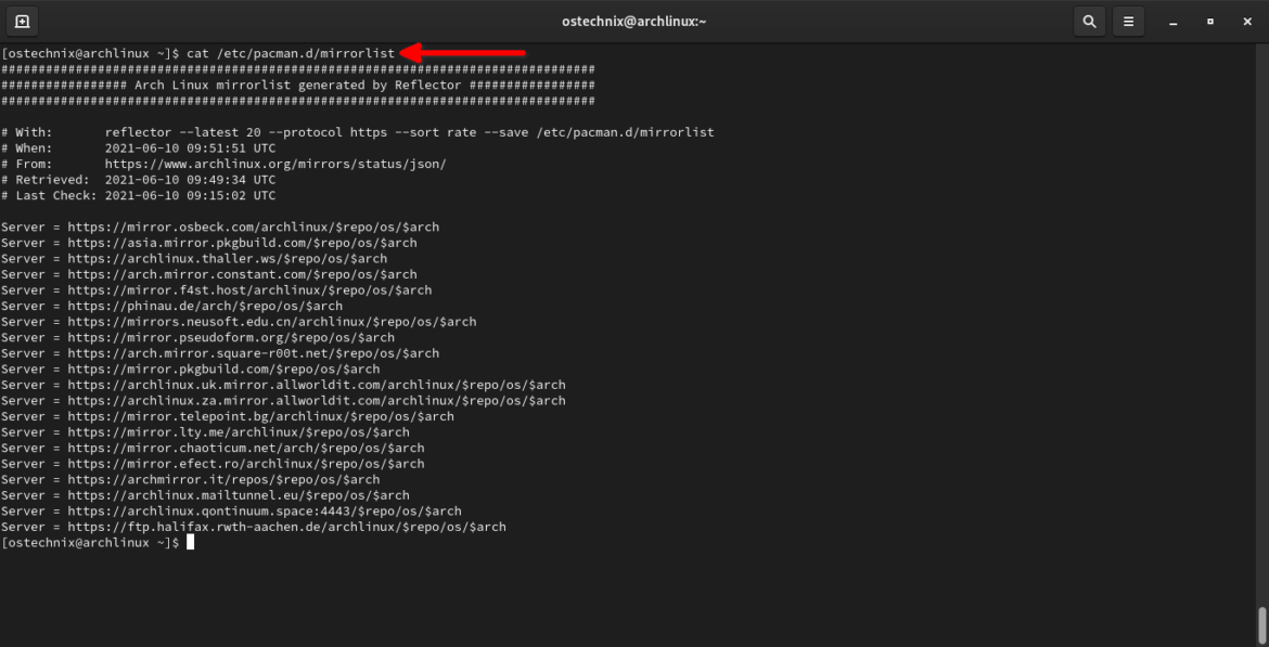 Retrieve Latest Mirror List Using Reflector In Arch Linux OSTechNix