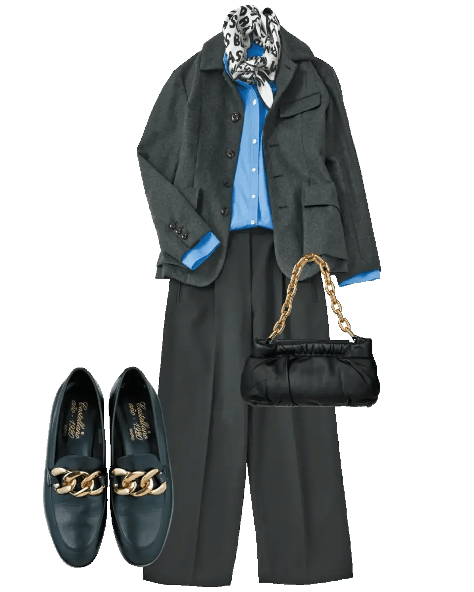 女らしいウエストシェイプのデザインが♡ 「マディソンブルーのジャケット」を着まわし【ベーシック派の長女・真由美の場合】｜【公式】オトナミューズ