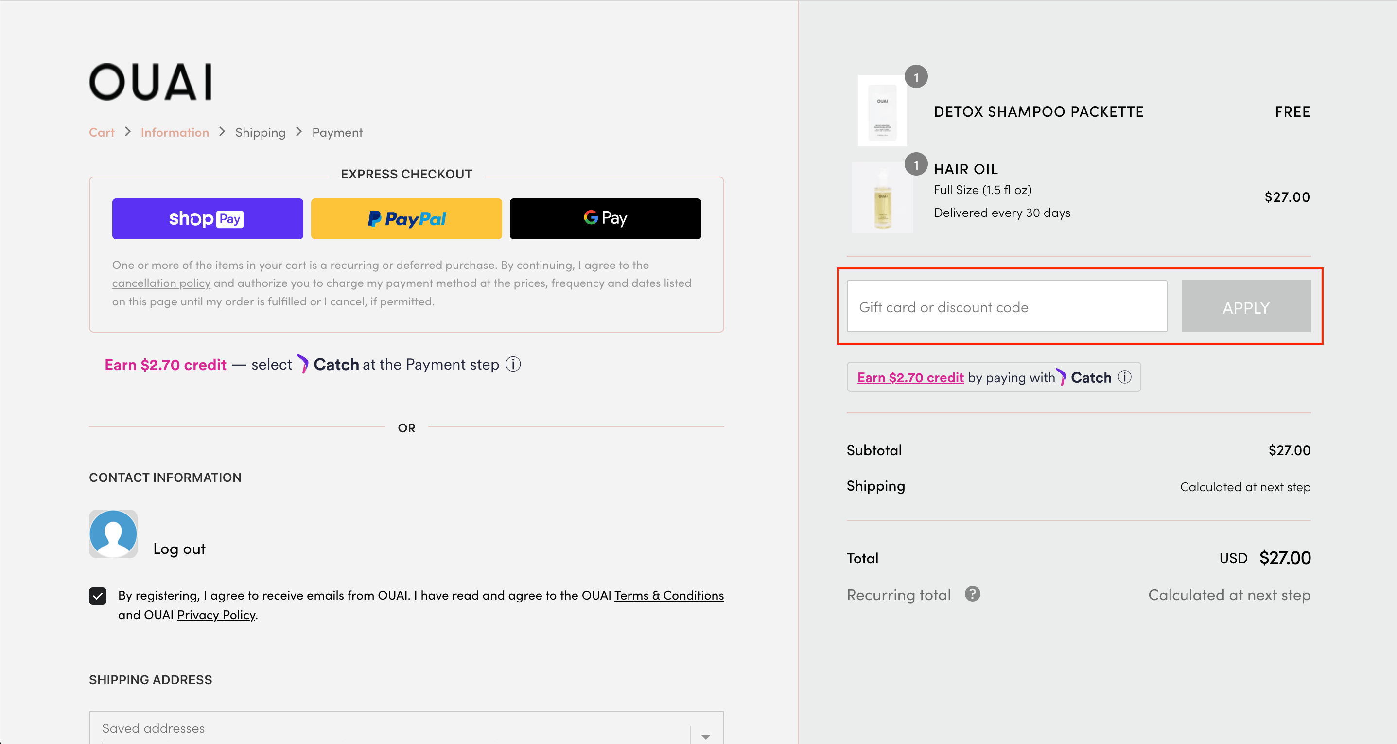 How can I redeem my discount code or Gift Card? OUAI HELP CENTER