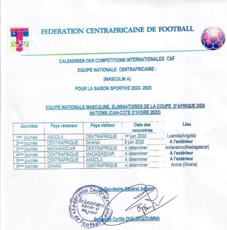 calendrier des procès à venir 2023 Centrafrique : Programme Des Éliminatoires De La Can 2023 - Oubangui Médias