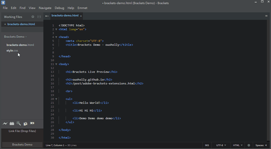 Brackets 那些好用的外掛 及 快捷鍵 我的倉庫 ouoholly