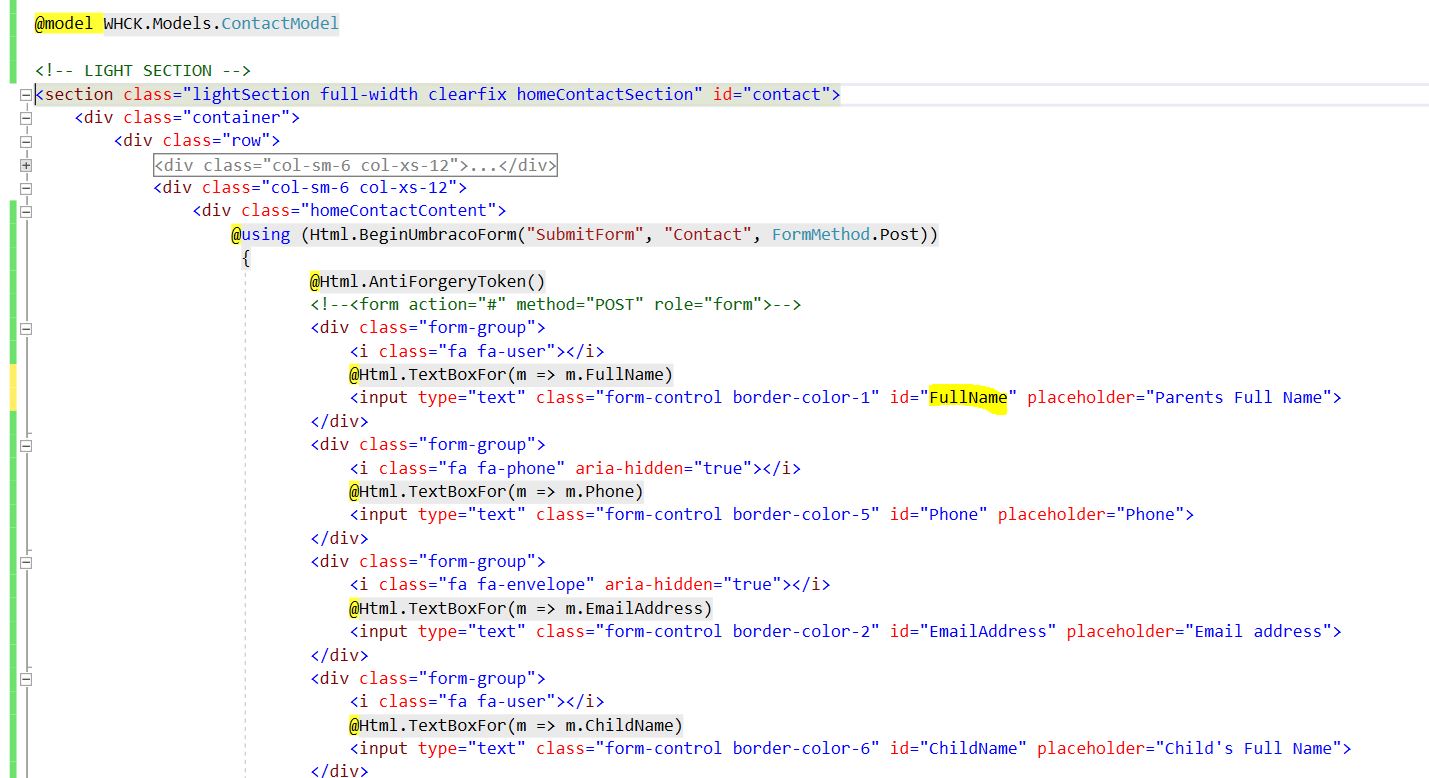 how to read html input value into model properties Using Umbraco and