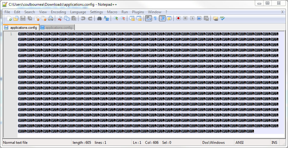 hexadecimal value 0x00 is an invalid character line 1 position 1