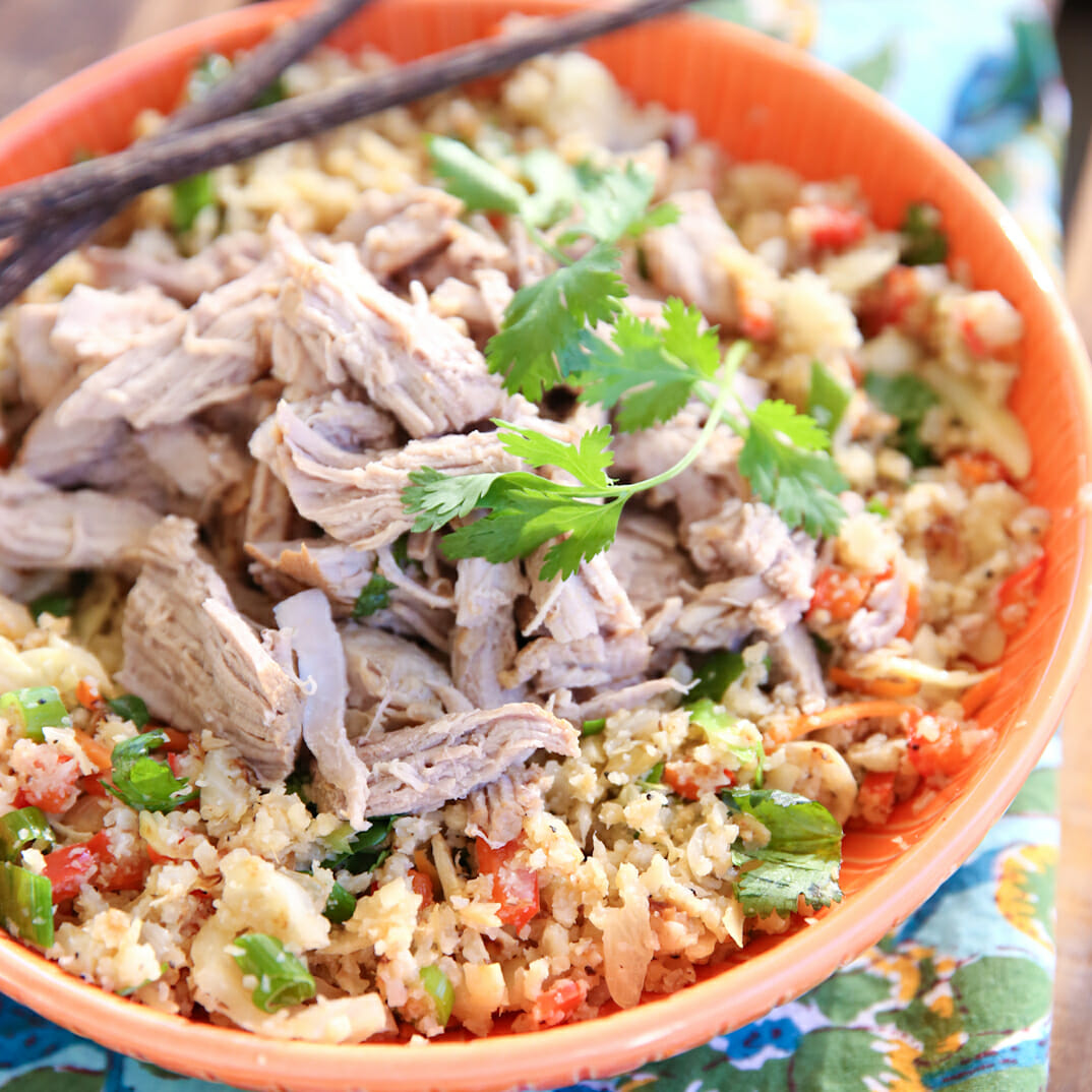 Healthy Cauliflower Fried Rice and Kalua Pork Bowlls