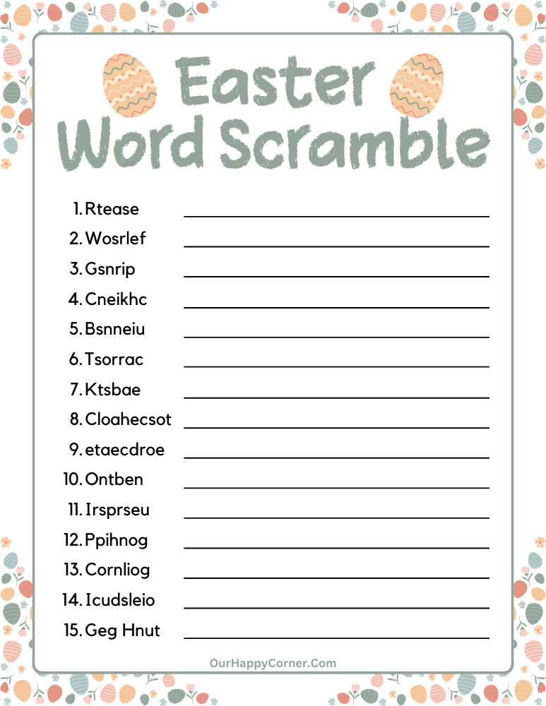 Free Printable Easter Word Scrambles for Kids and Adults - Our Happy Corner