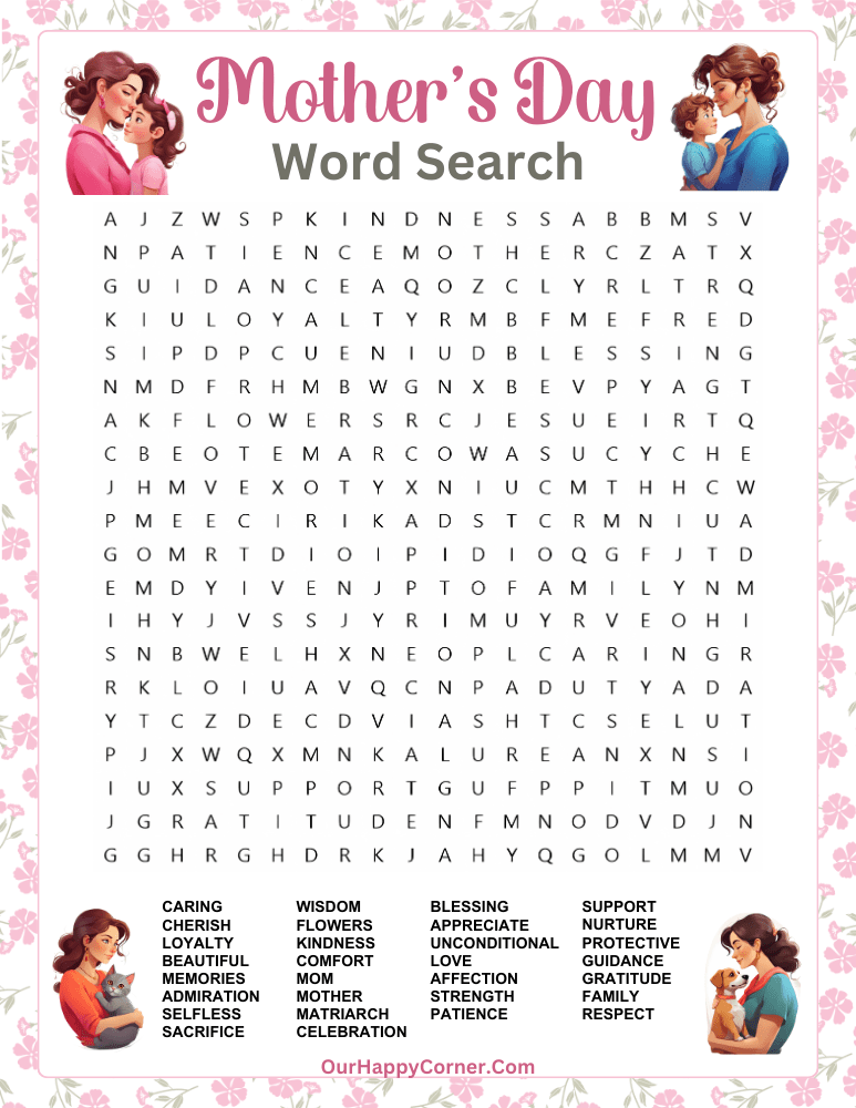 Mother's Day Word Search Free Printable Our Happy Corner