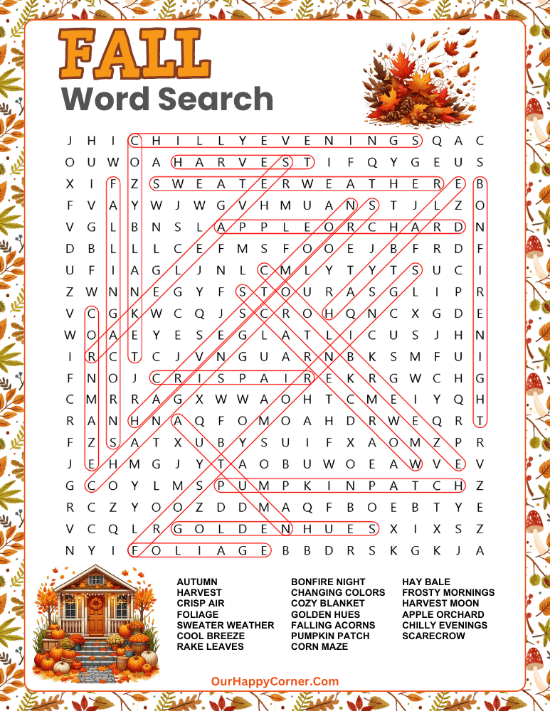 Free Printable Fall Word Search Puzzles - Our Happy Corner