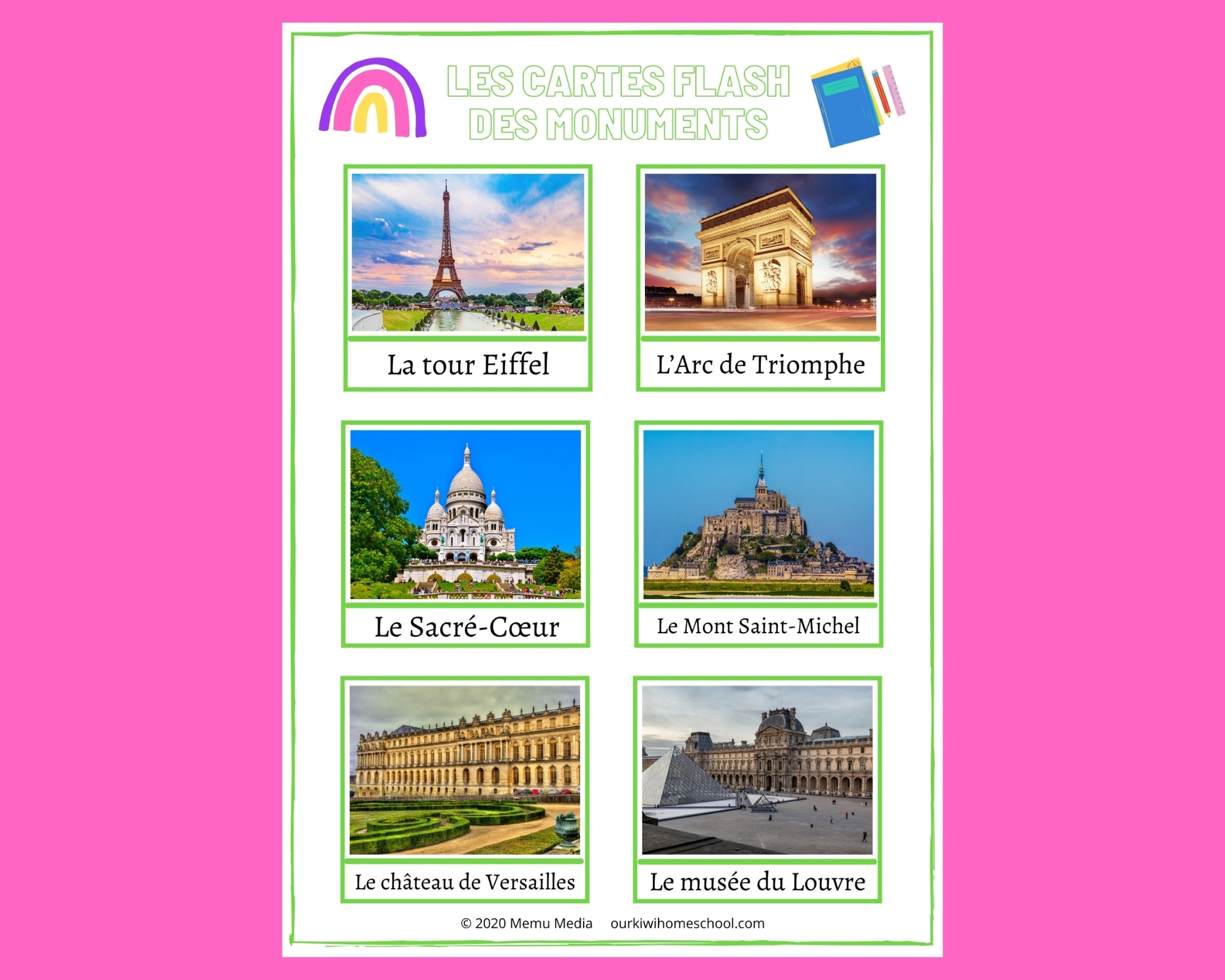 French Monument Flash Cards Les Cartes Flash Des Monuments Our Kiwi