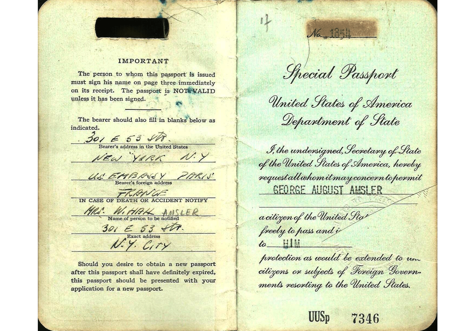 Fine Marshall Plan US special passport Our Passports